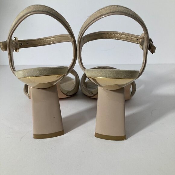 Womens Stuart Weitzman Suede Tan Gold Heeled Sandals 9N - Picture 5 of 10